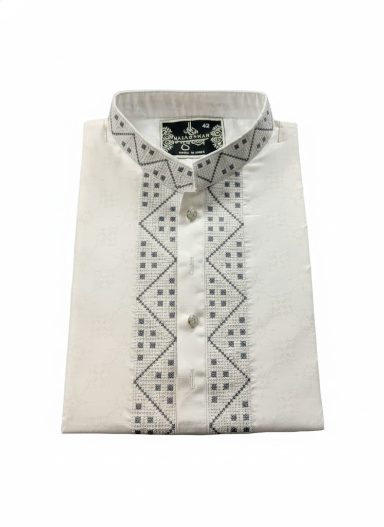 Modern Cotton  Embroidery Punjabi | Silver-Grey